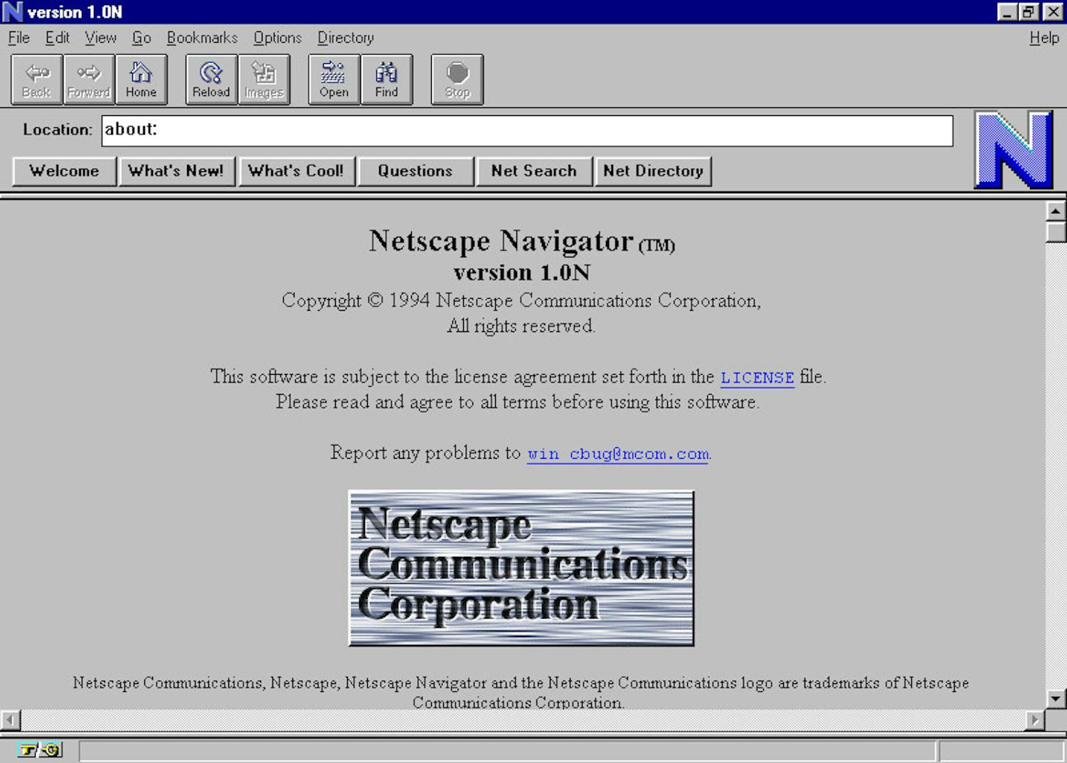 Netscape Navigator 1.0: Den allerførste udgave af Netscape-browseren ser måske bedaget ud i dag, men for 29 år siden var det noget af det mest fremsynede man kunne forestille sig.